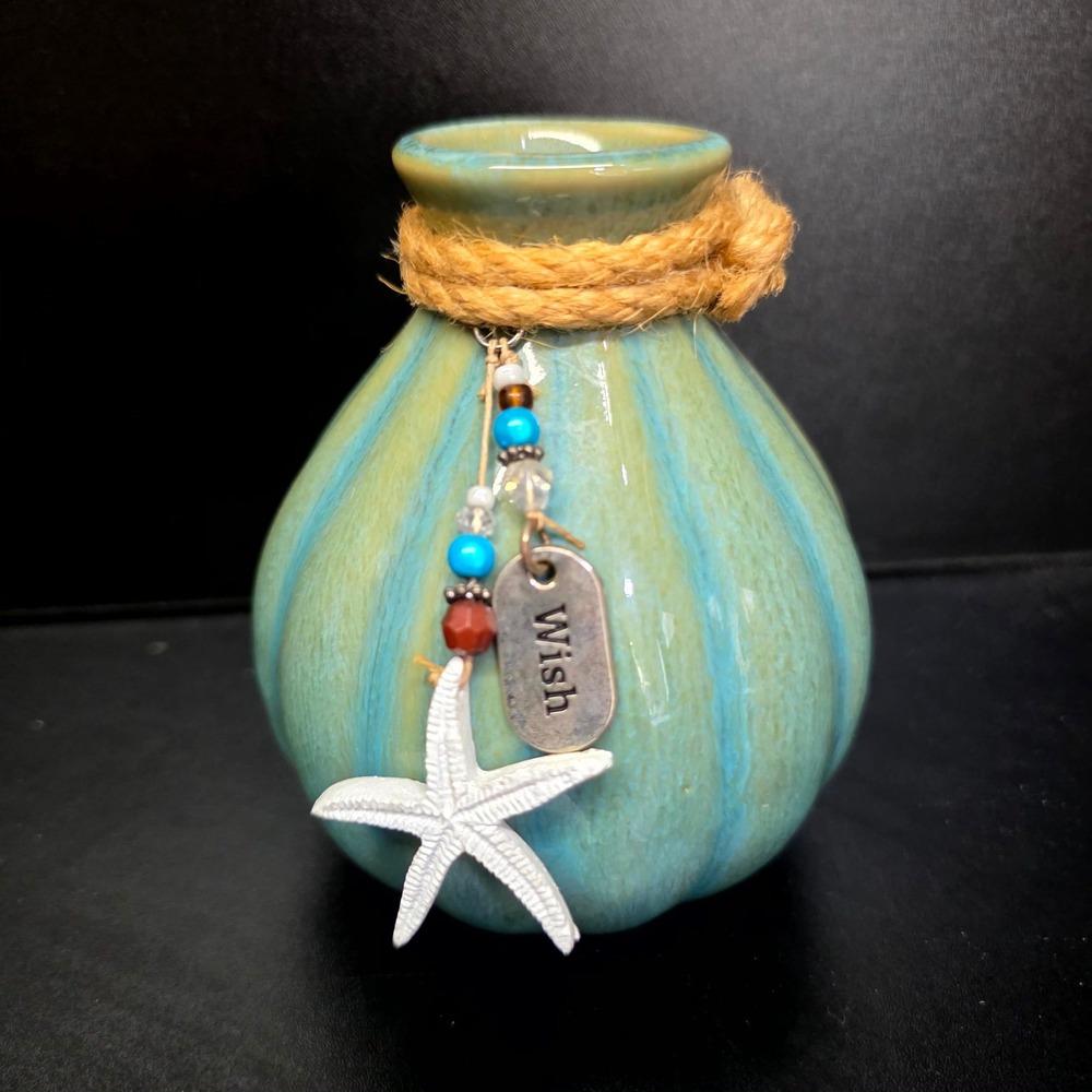 Bud Vase Small Teal Coastal Starfish Wish Charm Beach Decor Cottage Core  Boho